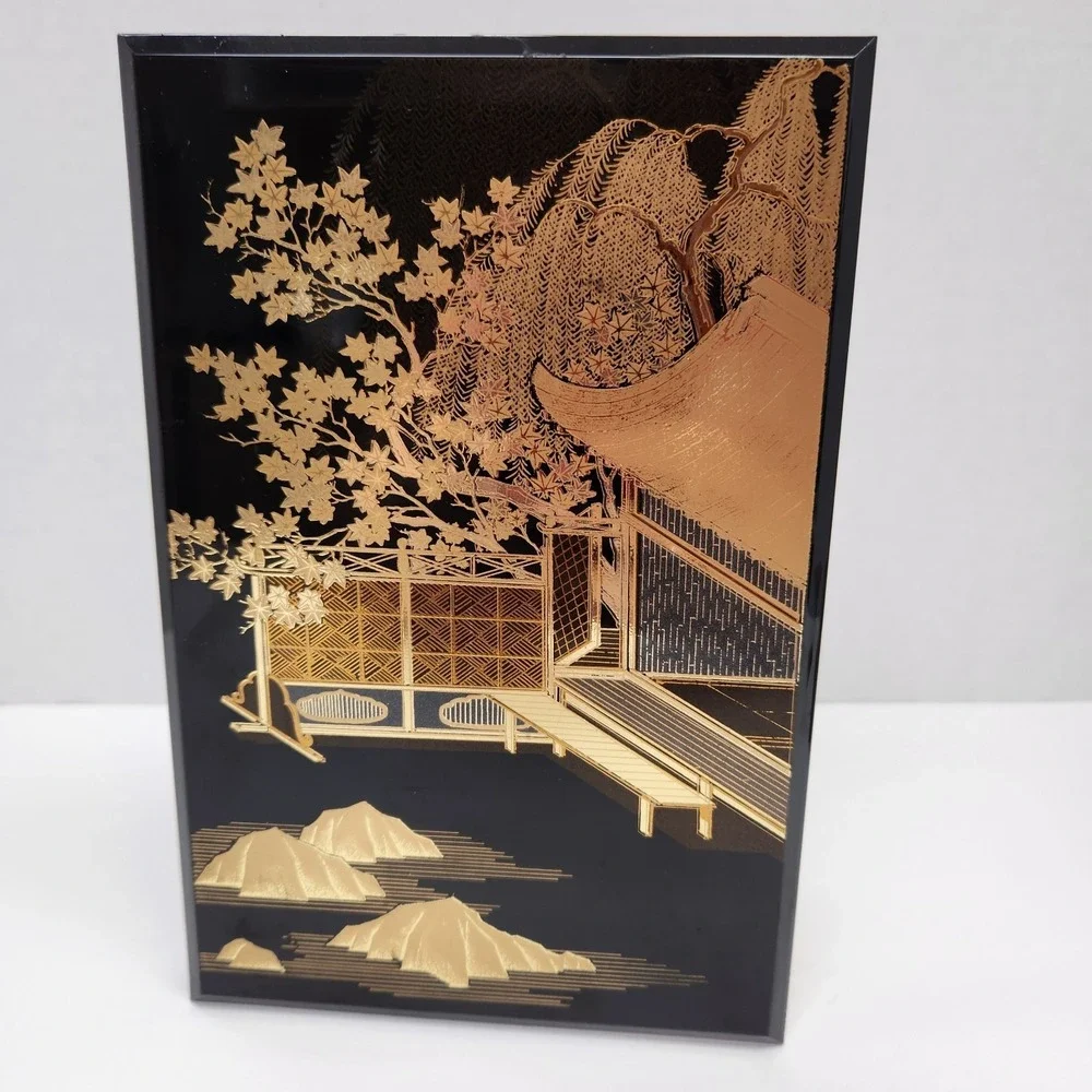 Vintage Japanese Lacquerware Handcrafted Phone Address Hardcover Book Gold Black